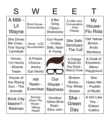 Sweet Avenue 1/21 Music Bingo Card