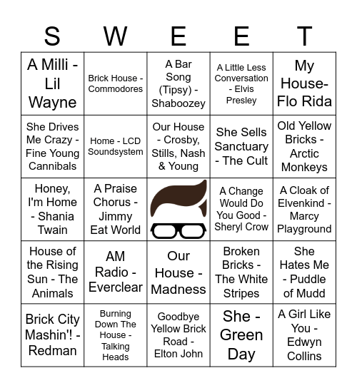 Sweet Avenue 1/21 Music Bingo Card