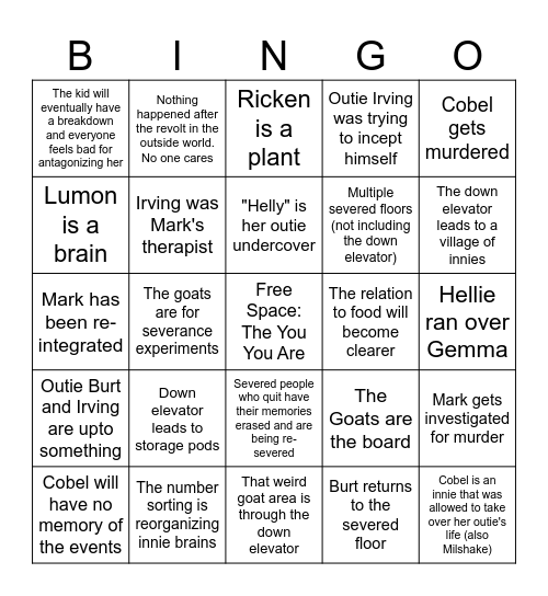 Severance S2 Bingo Card