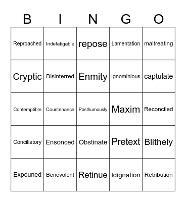 Things Fall Apart Bingo Card