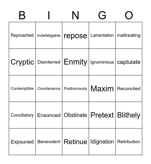 Things Fall Apart Bingo Card