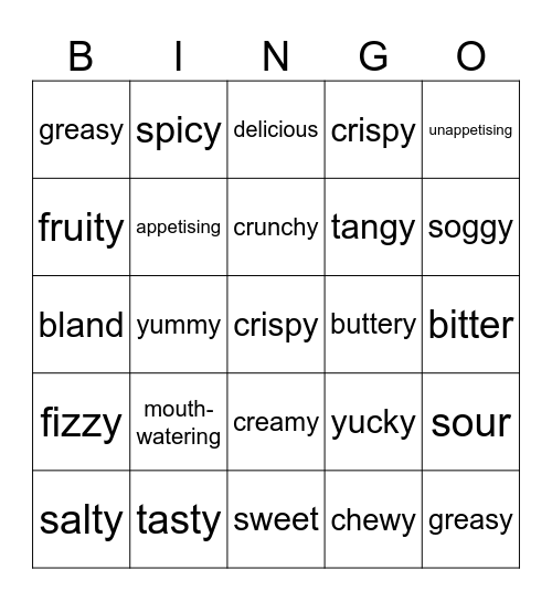 food flavours Bingo Card