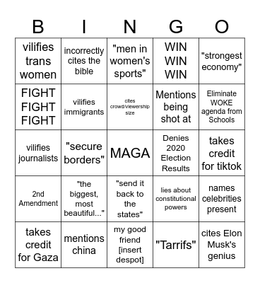 Trump 2 Electric boogaloo Bingo Card