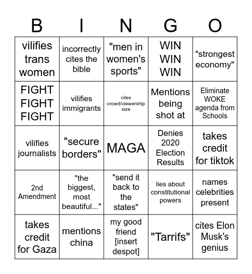 Trump 2 Electric boogaloo Bingo Card