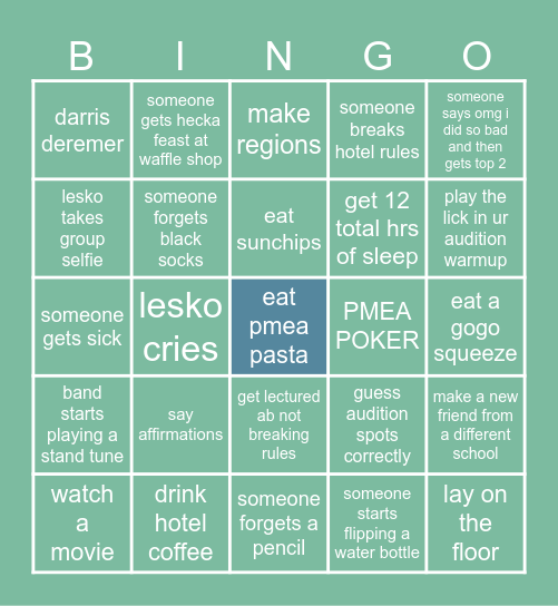 district band bingo Card