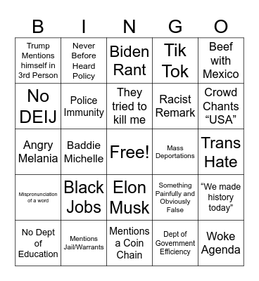 Inauguration Bingo Card