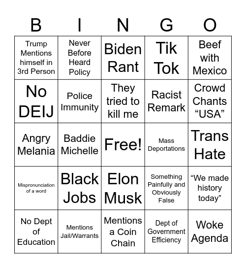 Inauguration Bingo Card