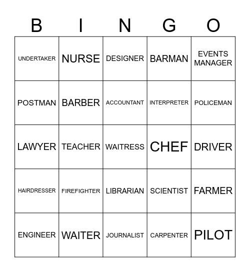 JOBS Bingo Card