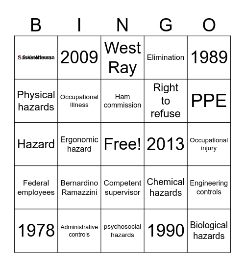 Health and Safety Bingo Card