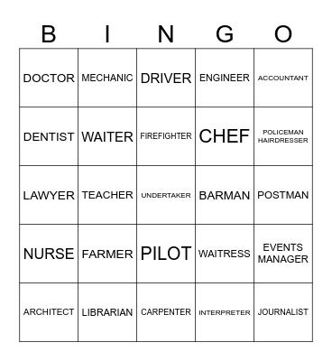 JOBS Bingo Card