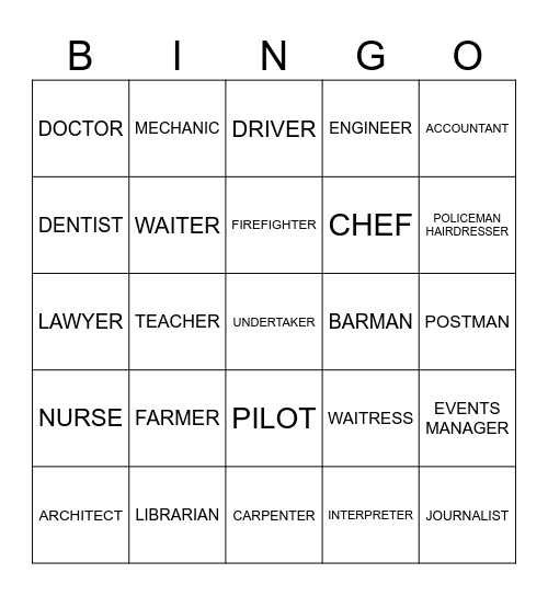 JOBS Bingo Card