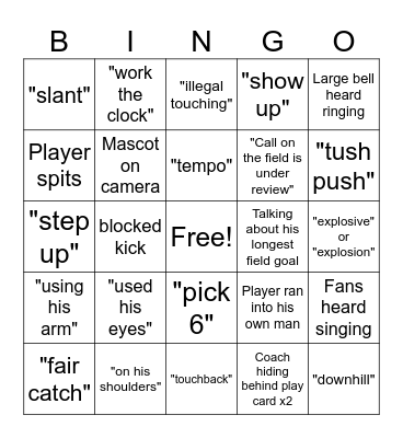 2025 Football Calls & Visuals Bingo Card