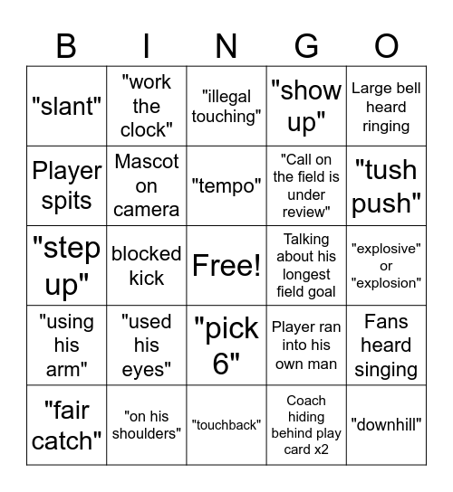 2025 Football Calls & Visuals Bingo Card