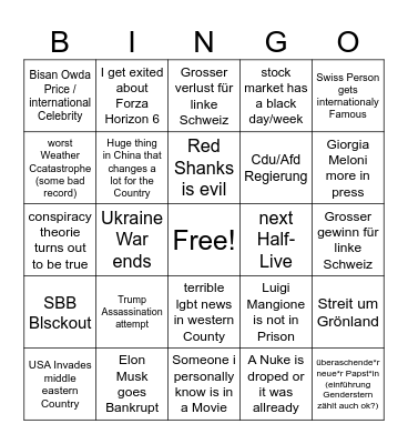 Bingo 2025 Bingo Card