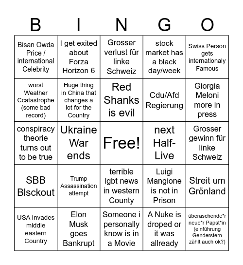 Bingo 2025 Bingo Card