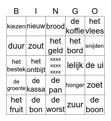 eten [les 5 en 6] Bingo Card