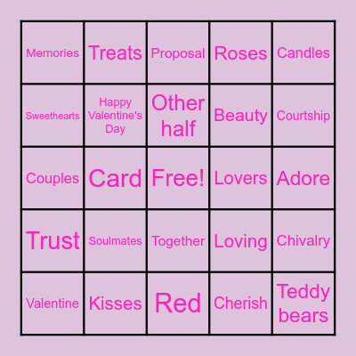 Valentine Time Bingo Card