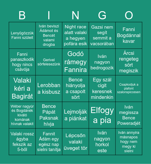 Legyek ura - Diszkó pogó Bingo Card