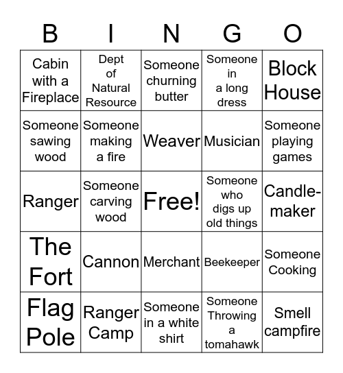 Fort Lamotte Field Trip Bingo Card