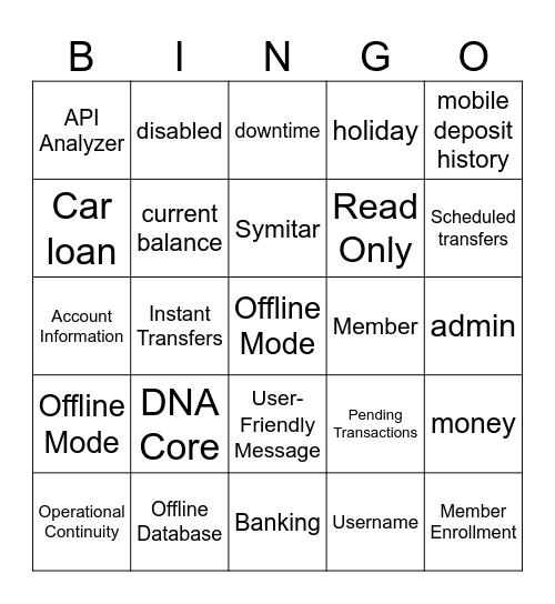 Offline Mode Bingo Card