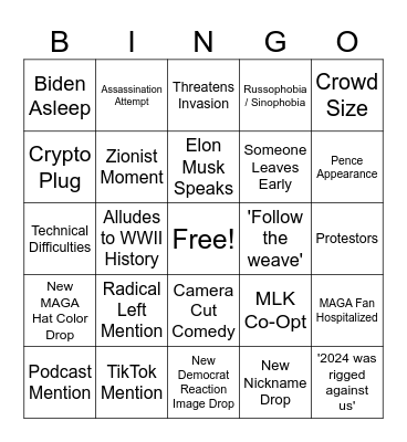 Inauguration Bingo Card