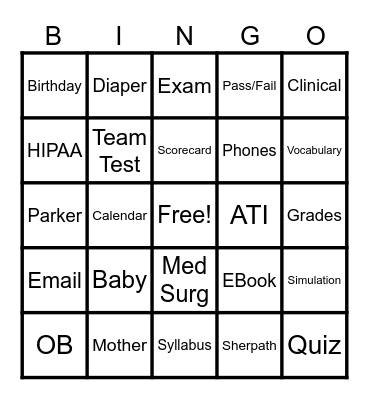 OB Orientation BINGO Card