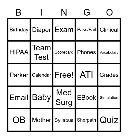 OB Orientation BINGO Card