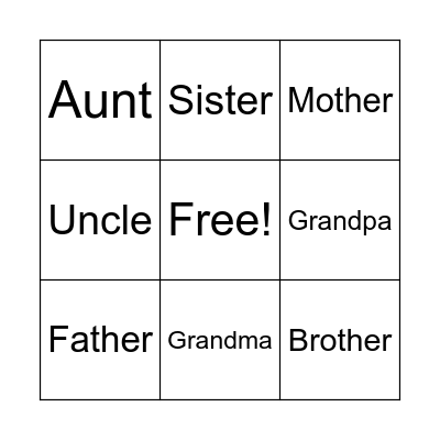 Family Bingo Card