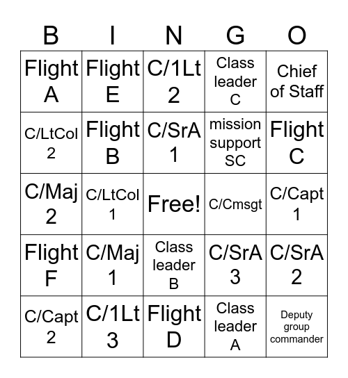JROTC Bingo Card