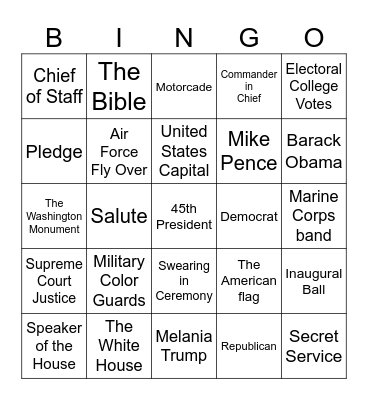 Inauguration Day Bingo Card
