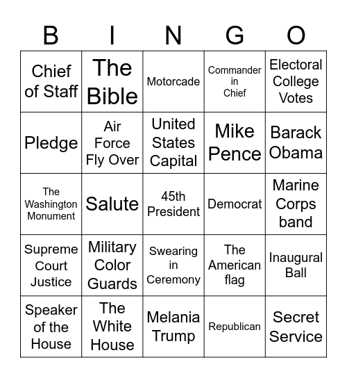 Inauguration Day Bingo Card