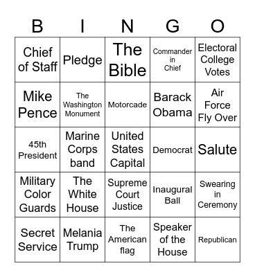 Inauguration Day Bingo Card
