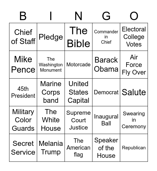 Inauguration Day Bingo Card