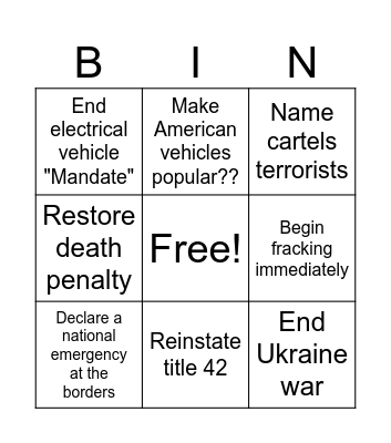 Trump day one bingo Card