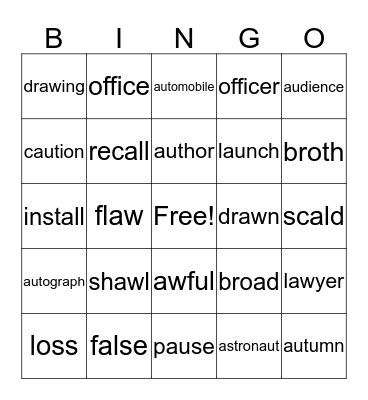 Unit 4 Spelling Words Bingo Card