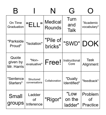 Parkside Middle School Bingo Card