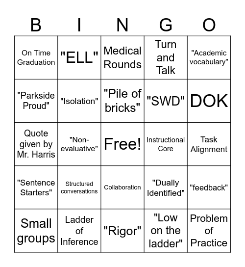 Parkside Middle School Bingo Card