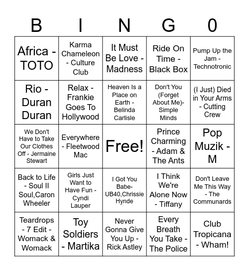 80's Round 2 Bingo Card