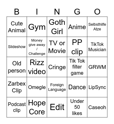 TikTok Bingo 2024 Bingo Card