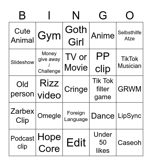 TikTok Bingo 2024 Bingo Card