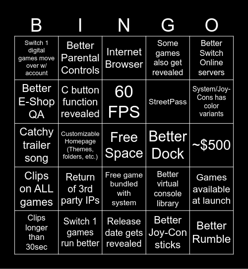 Switch Two Direct bingo Card