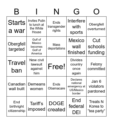 Trump Bingo Card