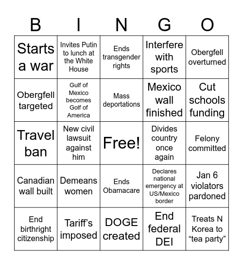 Trump Bingo Card