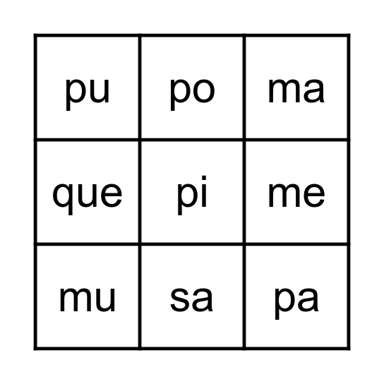 Bingo silabas Bingo Card