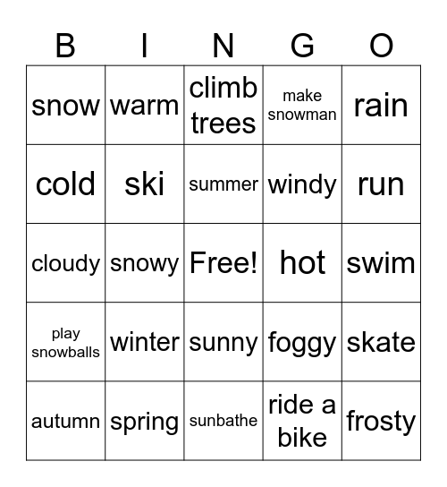 seasons Bingo Card