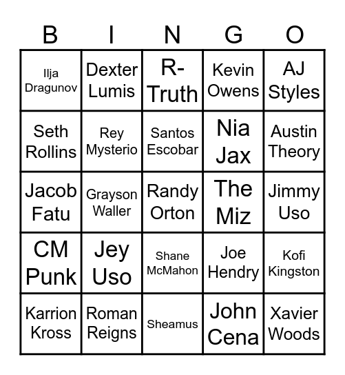 Royal Rumble 2025 Bingo Card