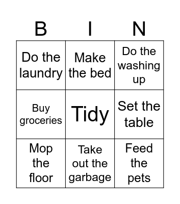 Household Chores Bingo Card