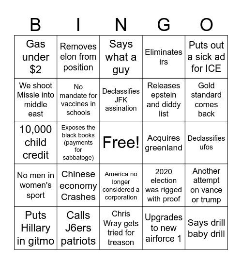 Trump Bingo Card