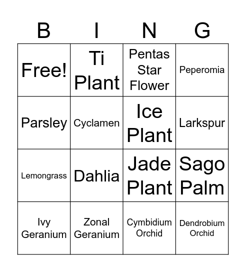 Plant ID Bingo Card