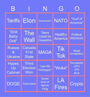2024 Trump Inauguration Bingo Card